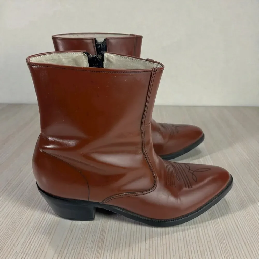 *Flaw Long Haul Mens Leather Cowboy Boots Sz 10M Western Zip Ankle Riding Brown - Picture 1 of 16